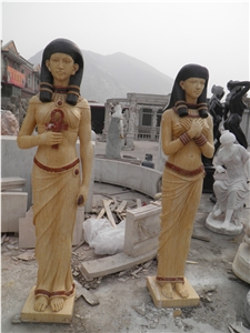 Classics Egypt Style Hand Carving Yellow Shanxi Marble Naked Lady Sculpture