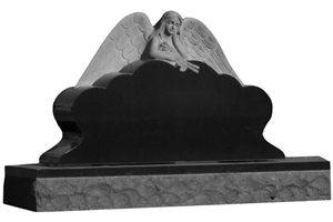 Angel Double Heart Carving Black Granite Stone Memorial Angel Heart Tombstone Angel Monument