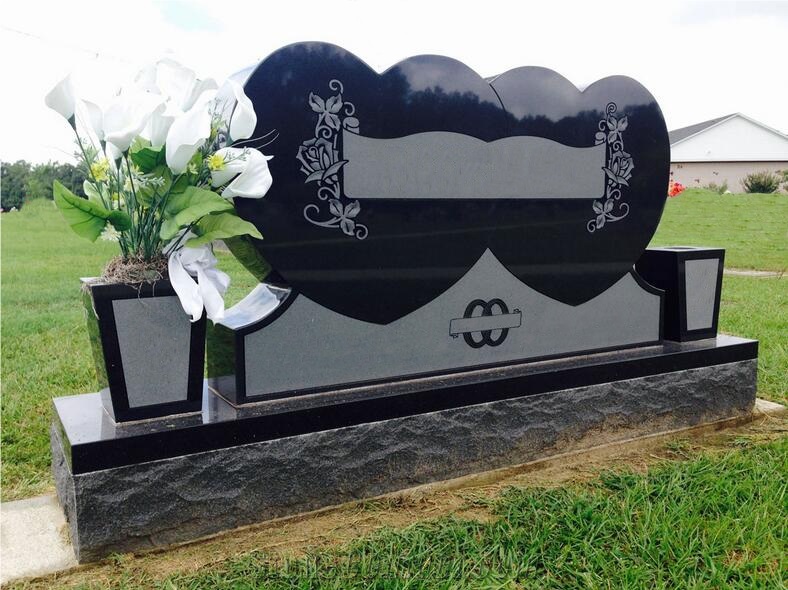 Shanxi Black Granite Carved Stone Heart Shape Single Heart Double Heart Granite Memorial Tombstone Monument