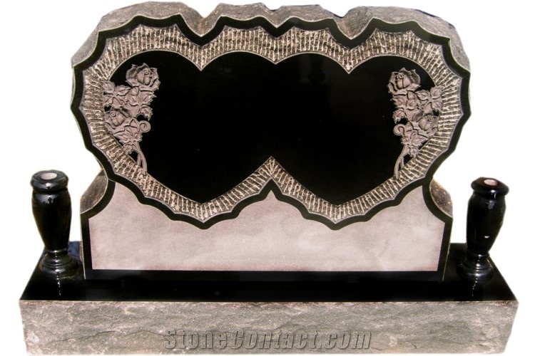 Shanxi Black Granite Carved Stone Heart Shape Single Heart Double Heart Granite Memorial Tombstone Monument