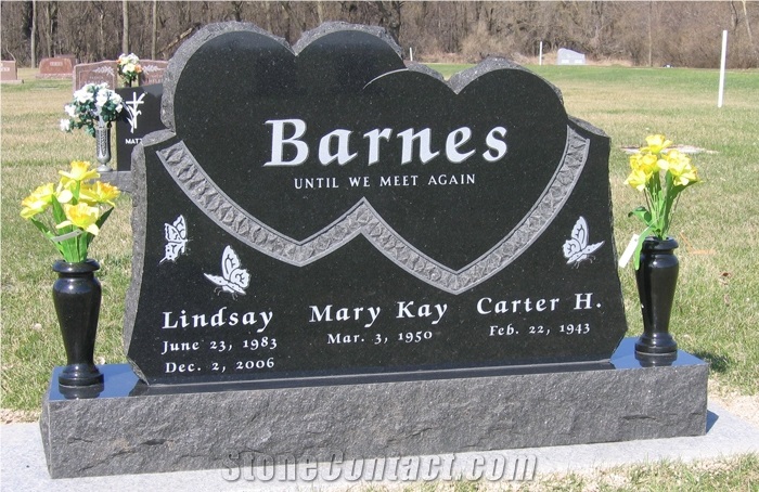Shanxi Black Granite Carved Stone Heart Shape Single Heart Double Heart Granite Memorial Tombstone Monument
