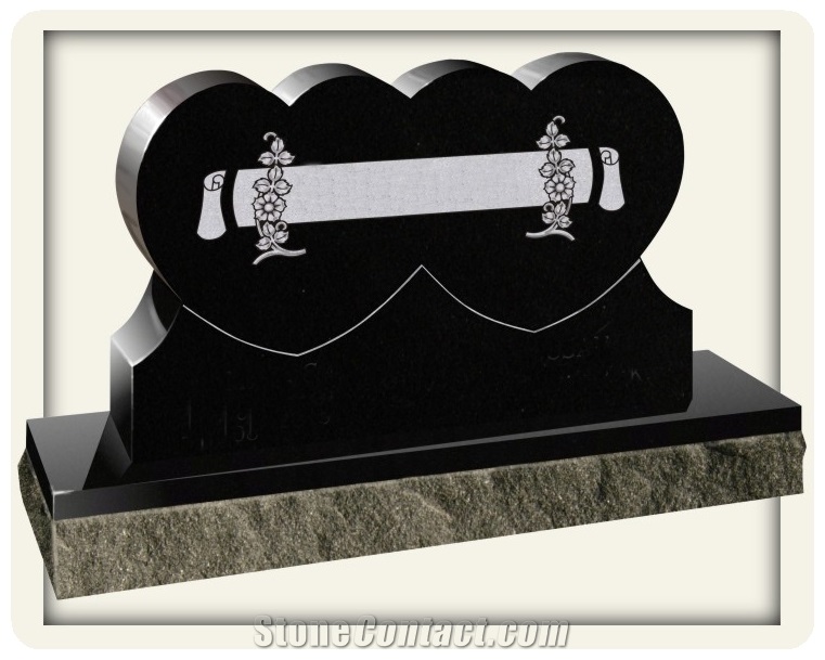 Shanxi Black Granite Carved Stone Heart Shape Single Heart Double Heart Granite Memorial Tombstone Monument