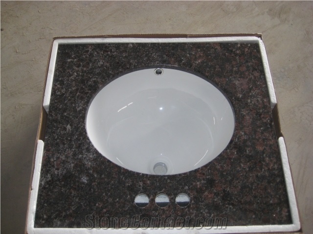 Tan Brown Granite Bath Countertop with Wash Basins