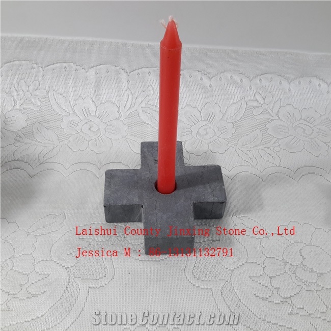 Cross Shape Grey Marble Candle Holders