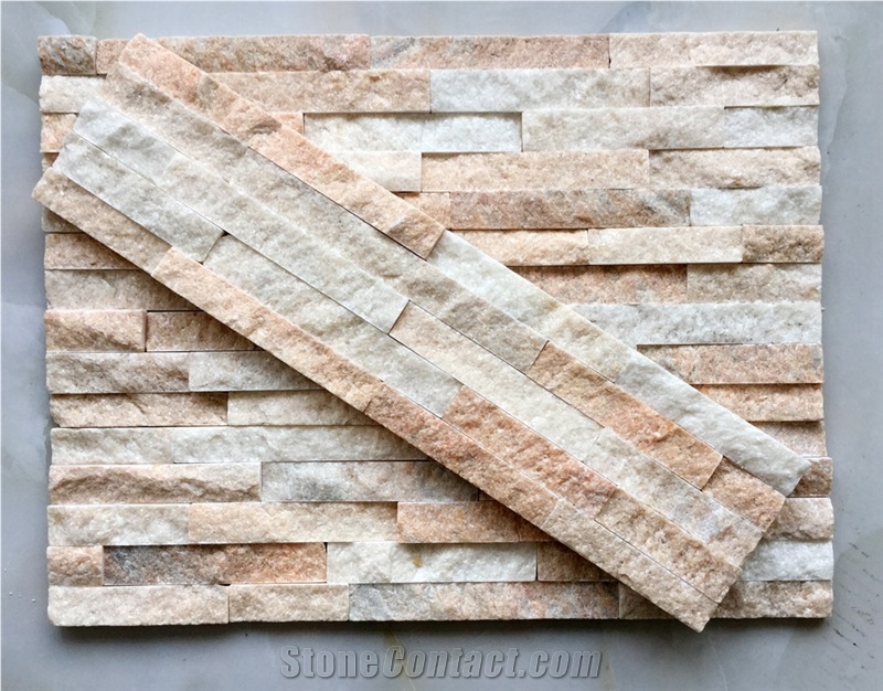 Pink Quartzite China Wall Panel Nature Culture Stone/Stacked Stone/Veneer 60x15cm Rectangle