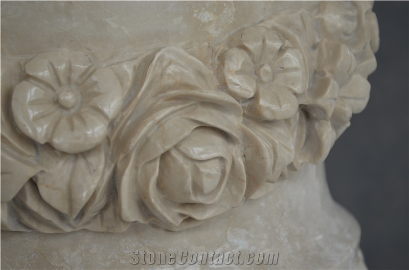 Biege Marble Carving Flower Pot Vase Stand Planter