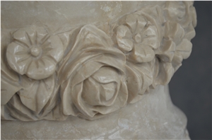Biege Marble Carving Flower Pot Vase Stand Planter