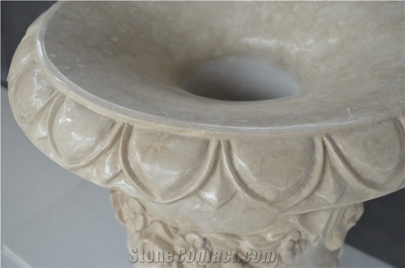 Biege Marble Carving Flower Pot Vase Stand Planter