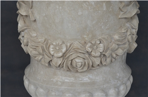 Biege Marble Carving Flower Pot Vase Stand Planter