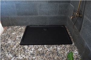 China Black Basalt Granite Mongolian Black Polished Shower Tray Shower Base Shower Stand