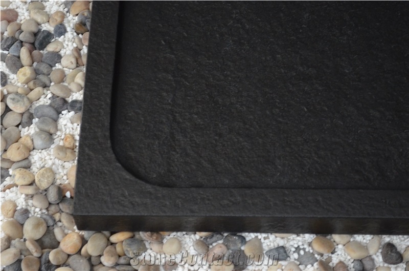 China Black Basalt Granite Mongolian Black Polished Shower Tray Shower Base Shower Stand