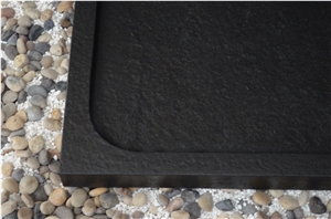 China Black Basalt Granite Mongolian Black Polished Shower Tray Shower Base Shower Stand