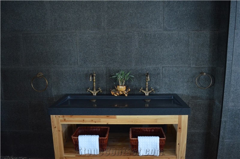 China Black Granite Polished Bath Top Bathroom Sink Wash Basin