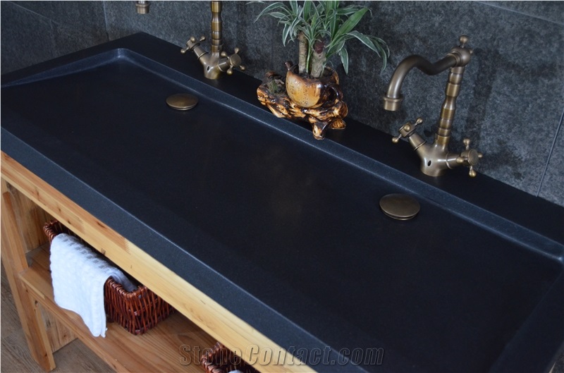 China Black Granite Polished Bath Top Bathroom Sink Wash Basin
