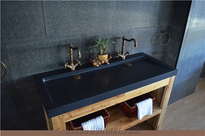 China Black Granite Polished Bath Top Bathroom Sink Wash Basin