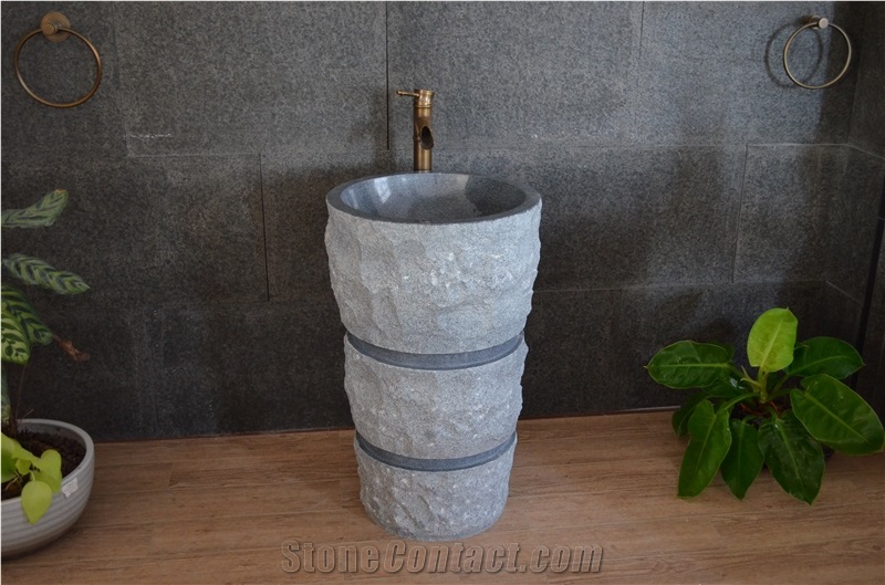 China G654 Granite Dark Grey Sesame Grey Impala Kobra Padang Dark Pedestal Basin Sink