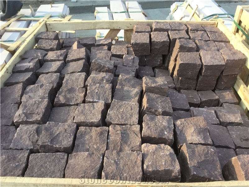 China Red Wood-Vein Sandstone Cleft Split Natural Cube Paver Setts Cobble Stone