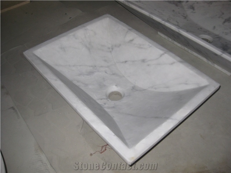 White Marble Bianco Carrara Bathroom Basin Wash Sink