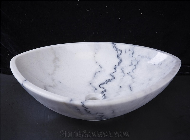 White Marble Bianco Carrara Bathroom Basin Wash Sink