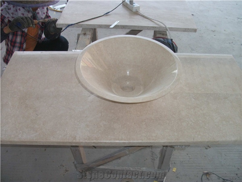 Egyptian Cream Beige Yellow Sunny Siena Sinai Marble Polished Bathroom Top Sink Countertop