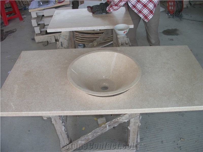 Egyptian Cream Beige Yellow Sunny Siena Sinai Marble Polished Bathroom Top Sink Countertop