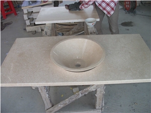 Egyptian Cream Beige Yellow Sunny Siena Sinai Marble Polished Bathroom Top Sink Countertop
