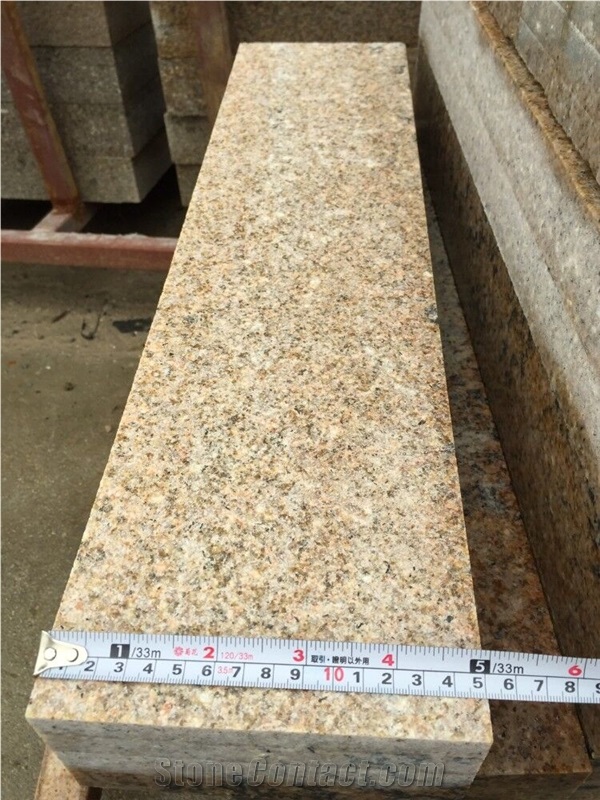 G682 China Yellow Granite Rustic Desert Yellow Sand Yellow Sunset Gold Granite Flamed Paver Cubestone Setts