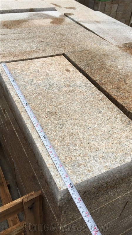 G682 China Yellow Granite Rustic Desert Yellow Sand Yellow Sunset Gold Granite Flamed Paver Cubestone Setts
