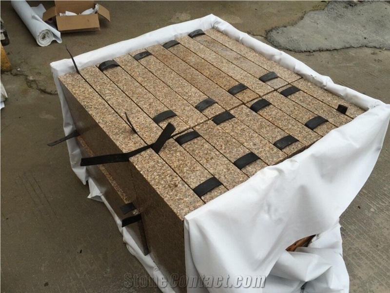 G682 China Yellow Granite Rustic Desert Yellow Sand Yellow Sunset Gold Granite Flamed Paver Cubestone Setts