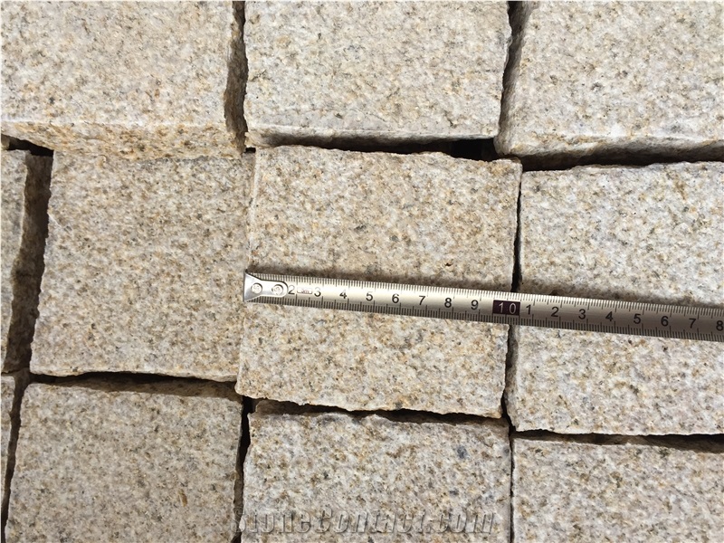 G682 China Yellow Rustic Granite Sunset Gold Golden Sand Rustic Gold Bushhammered Cleft Natural Split Cube Paver Setts