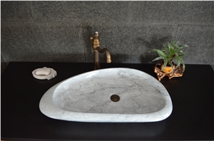 Italian Italy White Marble Bianco Carrara White Polished Wash Basin Wash Bowl Bathroom Sink