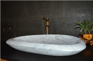 Italian Italy White Marble Bianco Carrara White Polished Wash Basin Wash Bowl Bathroom Sink