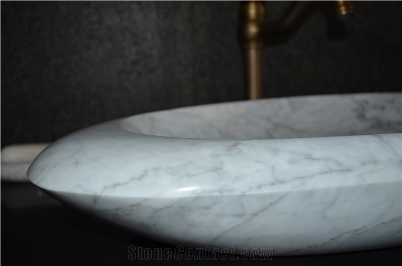 Italian Italy White Marble Bianco Carrara White Polished Wash Basin Wash Bowl Bathroom Sink