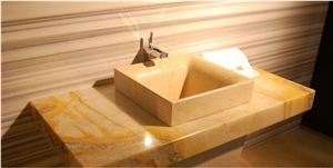 Beige Marble Wash Basin with Honey Onyx Counter, Sinks & Basins Beige Marble Wash Basin with Honey Onyx Counter, Sinks & Basins
