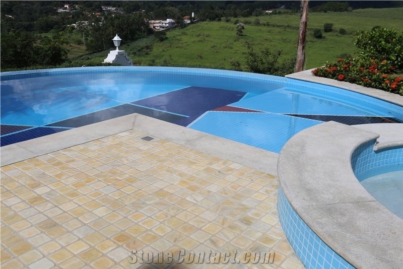 Sao Tome Quartzite Pool Terrace Pavers, Branco Itaunas Granite Pool Coping