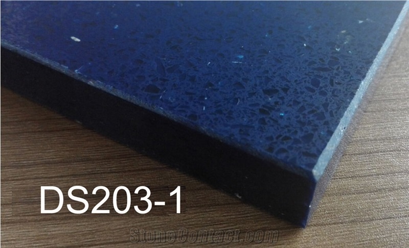 Blue Big Granule Quartz Slab with Mirror Effect