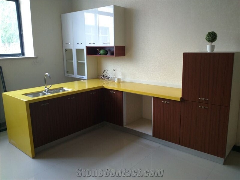 Pure Yellow Artificial Quartz Stone Slab & Tile Engineered Stone