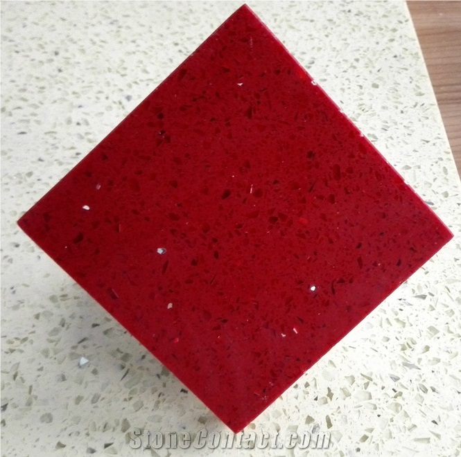 Red Big Granule Quartz with Mirror Effect