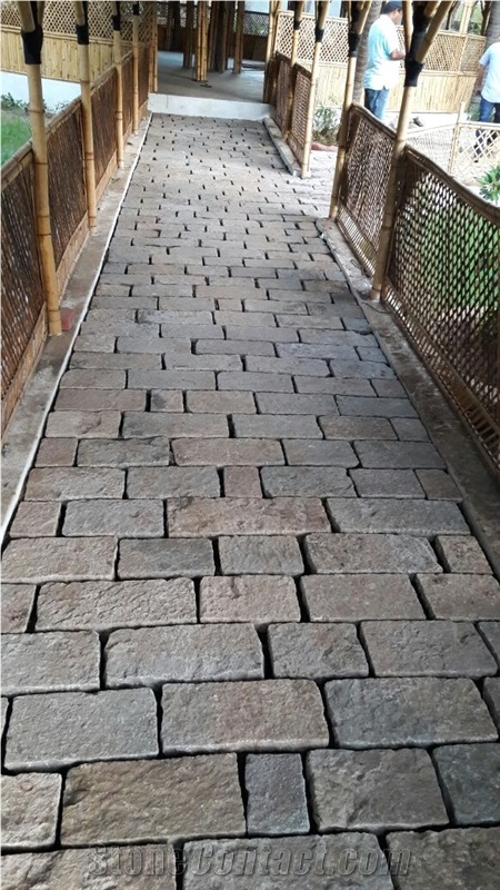 Grey Sandstone Cobbles, Cube Stone, Pavers