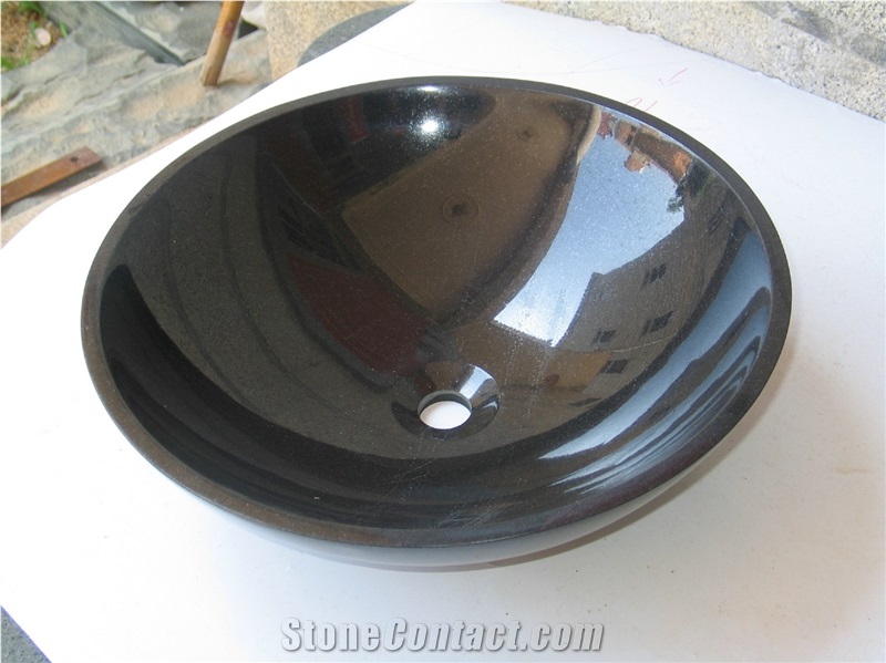 Natural Stone Bathroom Wash Sinks, Kitchen Vessel Round Basins, Black Granite Round Sink, Outdoor & Indoor Polished Surface Wash Bowls Oval Basins