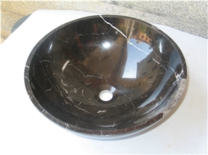 Natural Stone Black White Marble Bathroom Wash Sinks, Kitchen Vessel Round Basins, Black Marble Round Sink, Outdoor & Indoor Polished Surface Wash Bowls Oval Basins
