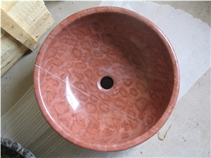 Natural Stone Marble Bathroom Wash Sinks, Kitchen Vessel Round Basins, Red Marble Round Sink, Outdoor & Indoor Polished Surface Wash Bowls Oval Basins