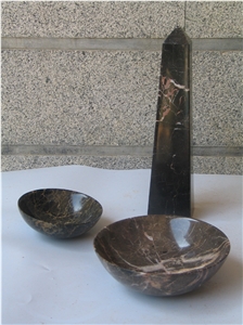 Natural Stone Oriental Classic Marble Bathroom Wash Sinks, Kitchen Vessel Round Basins, Brown Marble Round Sink, Outdoor & Indoor Polished Surface Wash Bowls Oval Basins