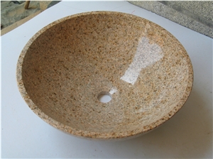 Natural Stone Sunset Gold Granite Bathroom Wash Sinks, Kitchen Vessel Round Basins, Yellow Granite Round Sink, Outdoor & Indoor Polished Surface Wash Bowls Oval Basins