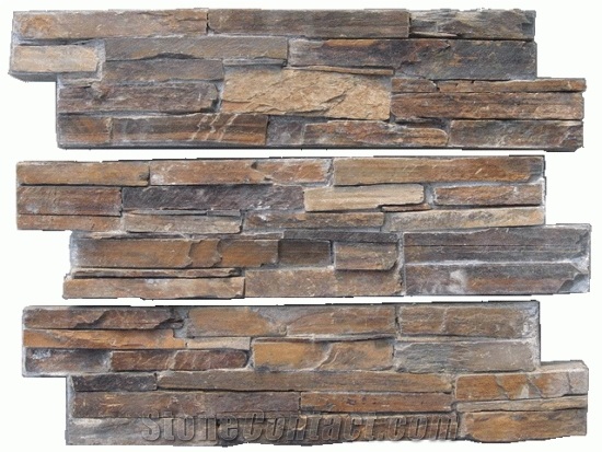 Rust Slate Cultured Stone For Wall Cladding, Stacked Stone Veneer, Thin Stone Veneer, Ledge Stone