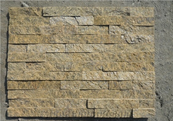 Yellow Quartzite Cultured Stone for Wall Cladding, Stacked Stone Veneer, Thin Stone Veneer, Ledge Stone