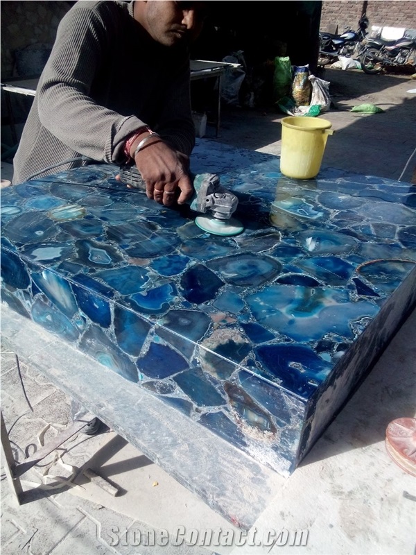 Blue Agate Stone Semiprecious Stone Tiles