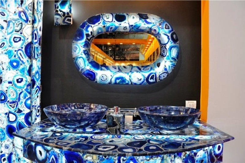 Blue Agate Stone Semiprecious Stone Tiles
