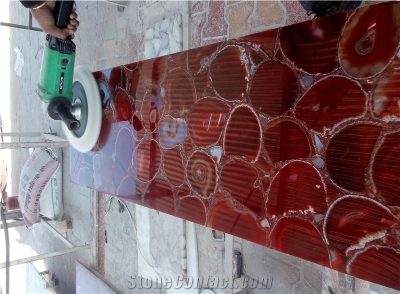 Red Agate Stone Semiprecious Stone Tiles & Slabs, Floor Covering Tiles