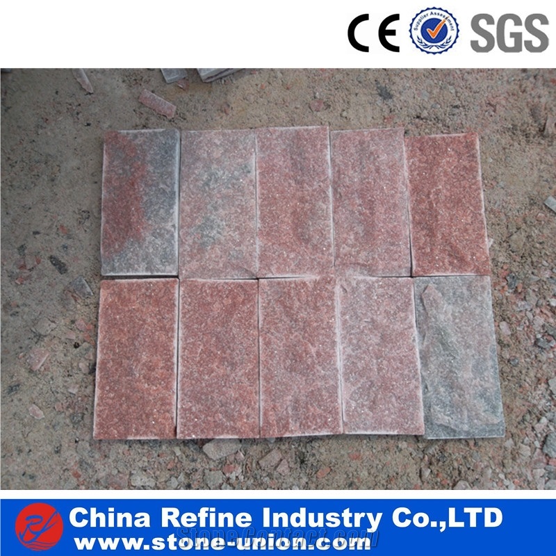Pink Quartzite Mushroom Stone Tile , Exterior Wall Rock Tile,Split Face Pink Quartzite Mushroom Stone for Walling Cladding